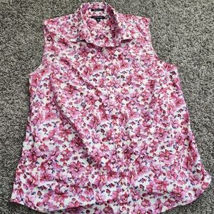 Land's End Size 16W Sleeveless Floral Print Button Down